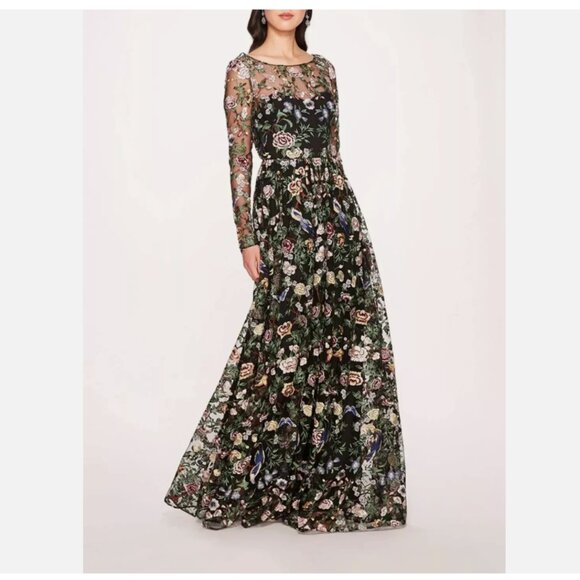 MARCHESA NOTTE Botanical Embroidered Gown - Picture 1 of 15